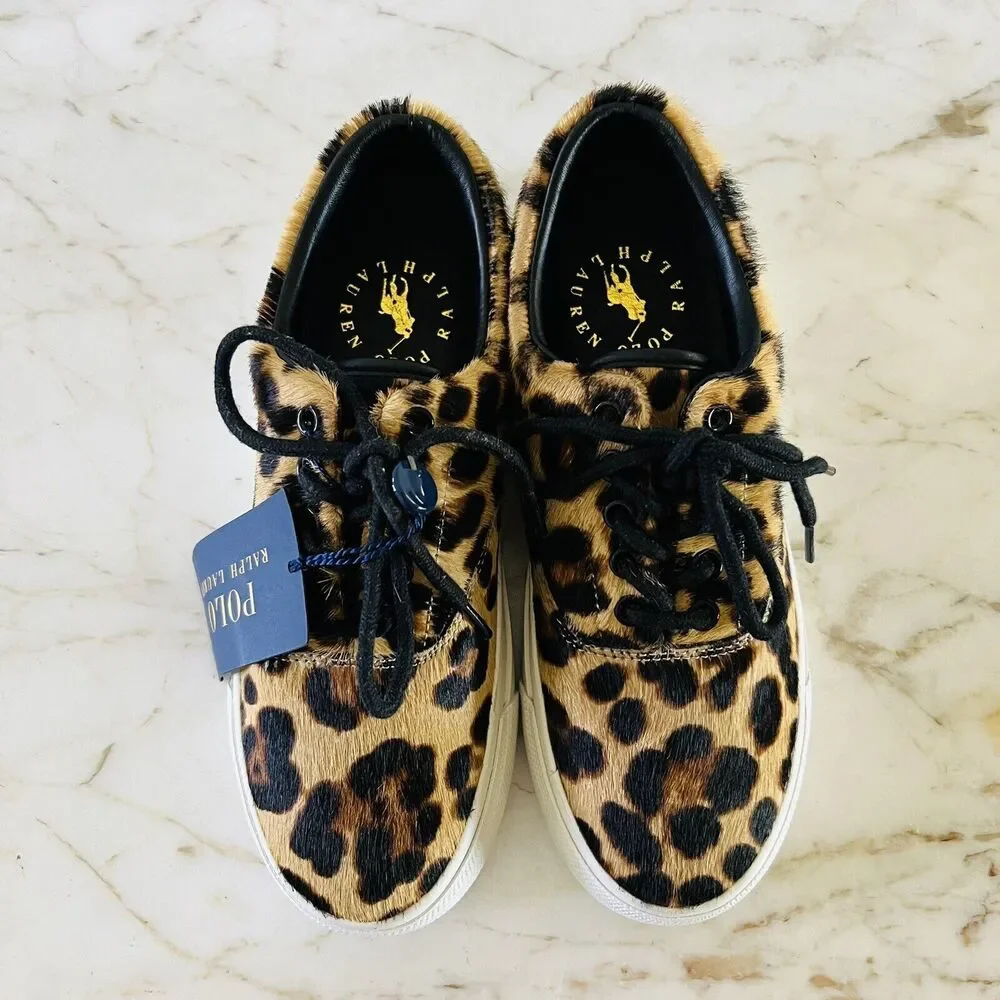 POLO RALPH LAUREN Bryn Brown Black Leopard Leather Sneakers - US 7.5